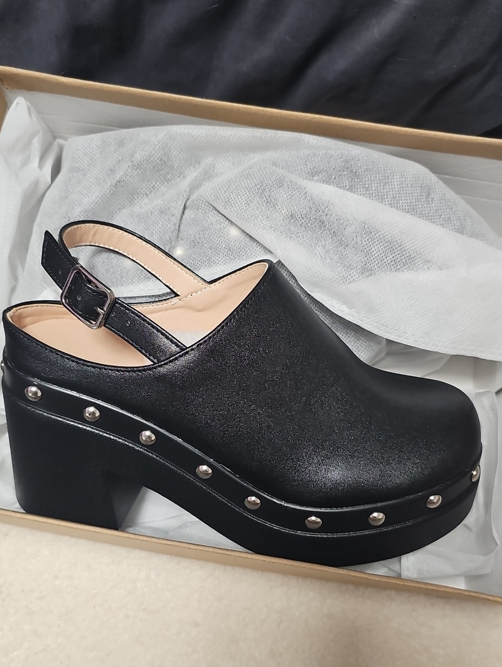 NEW Black Studded Platform Slingback Clog
